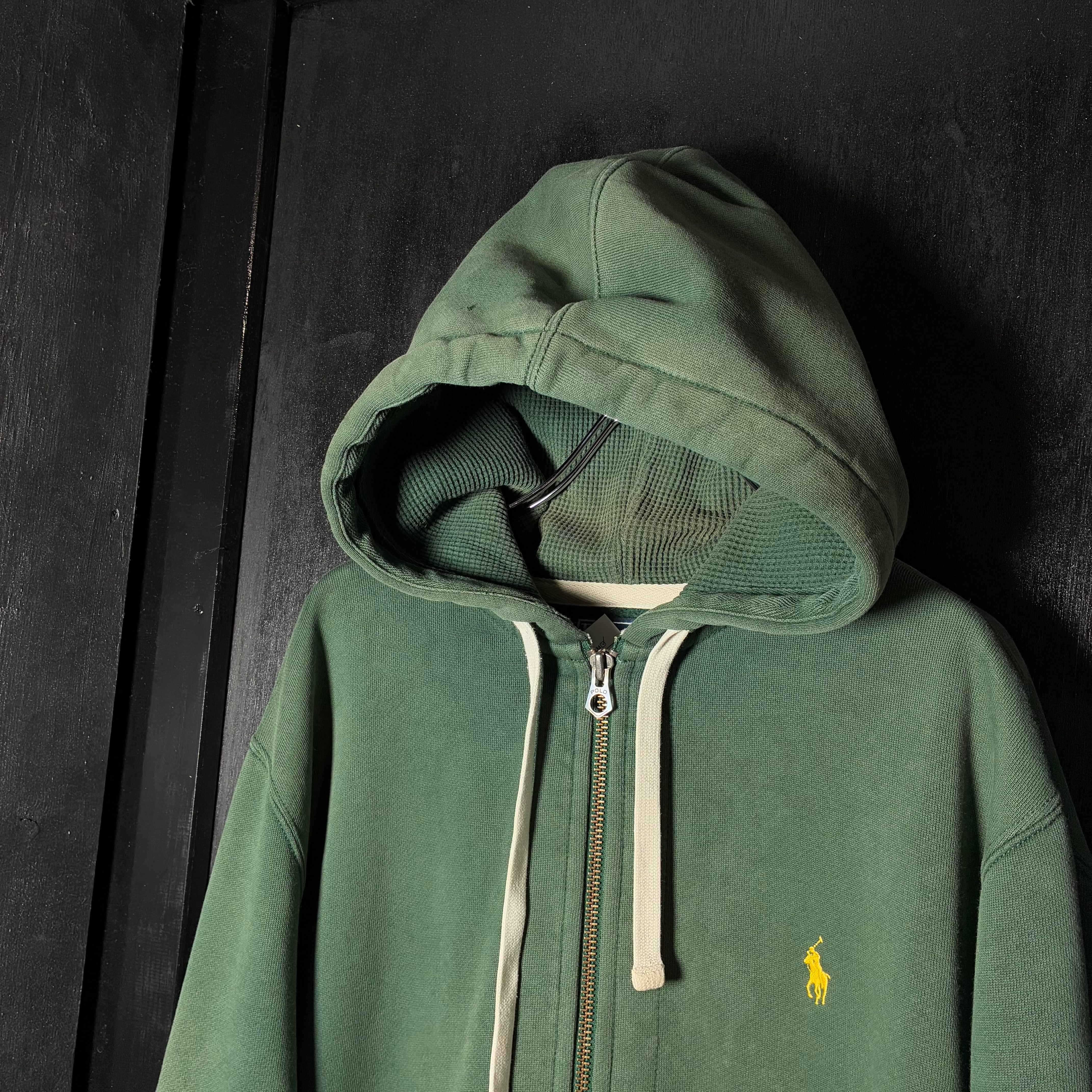 90s POLO RALPH LAUREN ジップパーカー 極上フェード 緑 フード裏