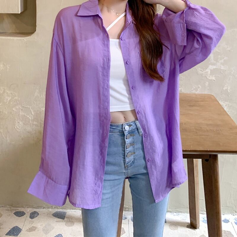 ルーズホワイトシャツ スプリングオータムレースシフォン ロング 春物 秋物 YY-ファッション94128486195