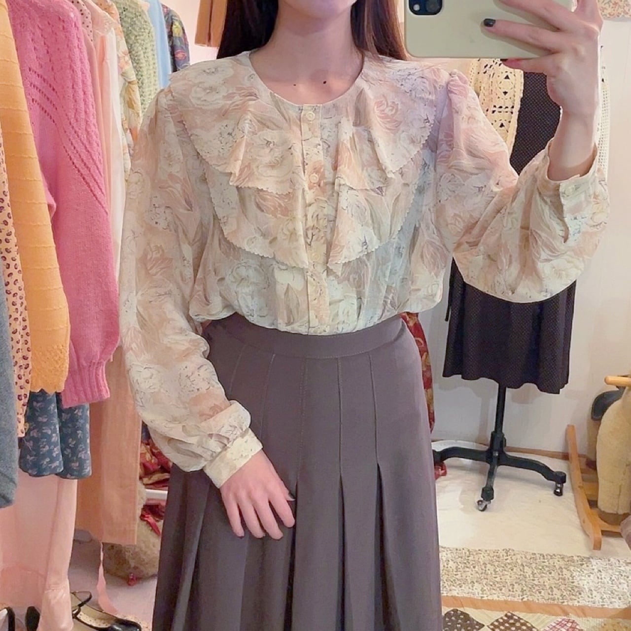 pale pink flower frill blouse