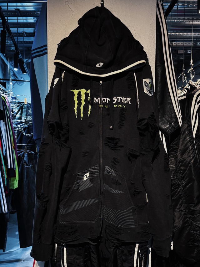 "MONSTER ENERGY"embroidery design boro custom zip-up hoodie