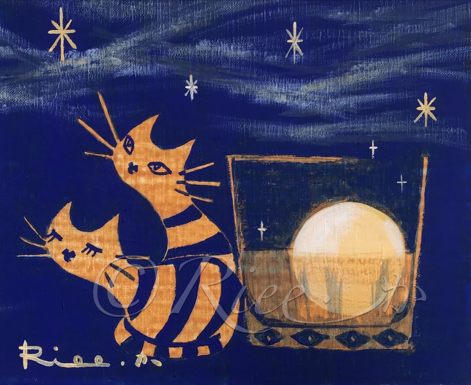 Suicat／原画 キャンバス 絵 絵画 アート イラスト 黒猫 | Riee .か