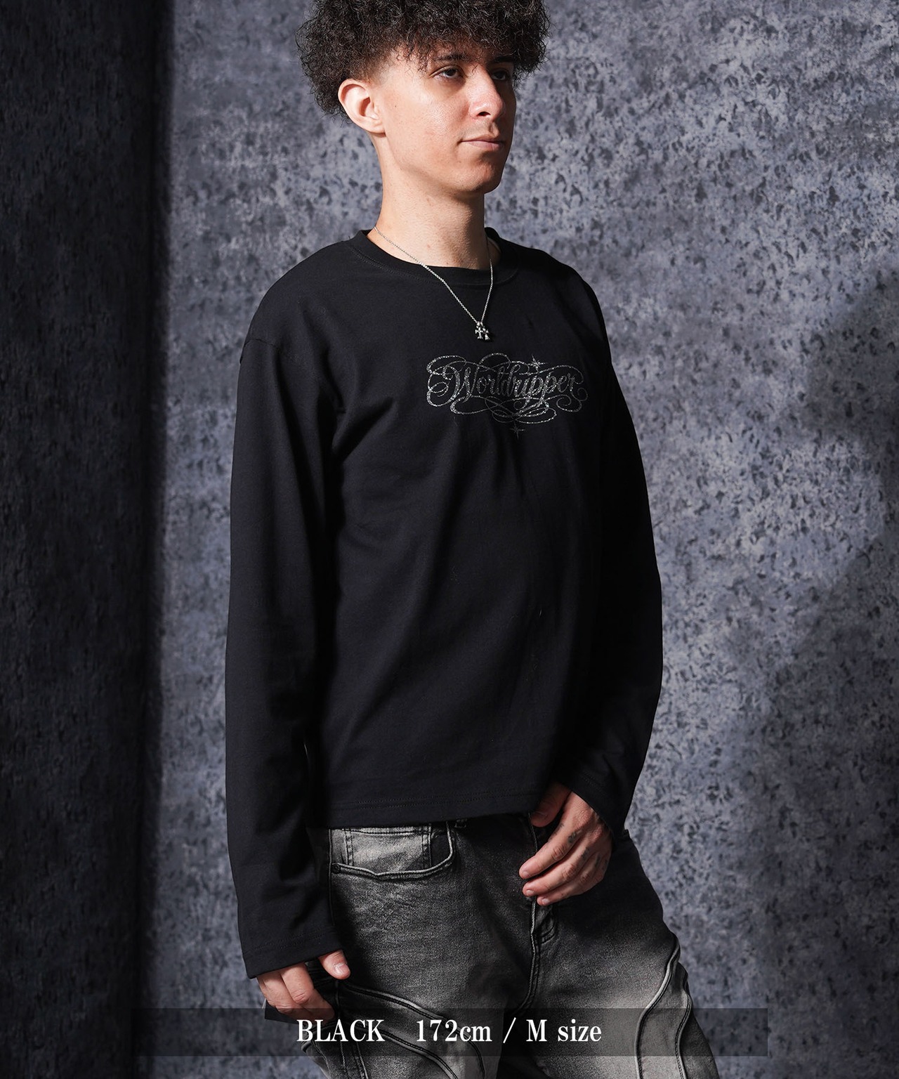 ◆ラメ加工 レタリングロゴ L/S Tee◆rp-26102