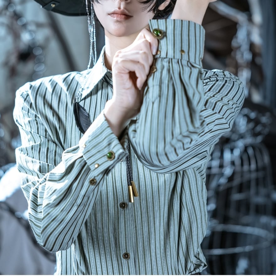 パンク スチームパンク 蒸気大陸 シャツ ストライプ柄 ユニセックス コスプレ 概念コーデ コンカフェ イベント ステージ衣装