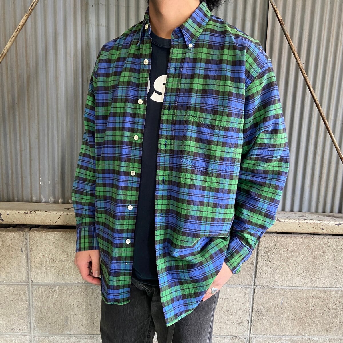 old GAP ブロックチェックシャツ デカタグ 80s 90s リネンコットン