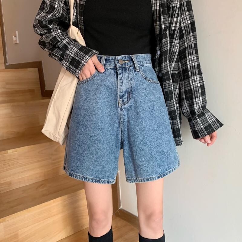 2020年夏新入生ハイウエスト細くてルーズなワイルドストレートワイドレッグ5点ジーンズショーツ女性 1号婦人66923546493