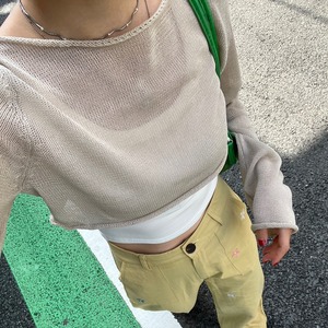 クロップドベージュサマーメッシュニット_LN02187