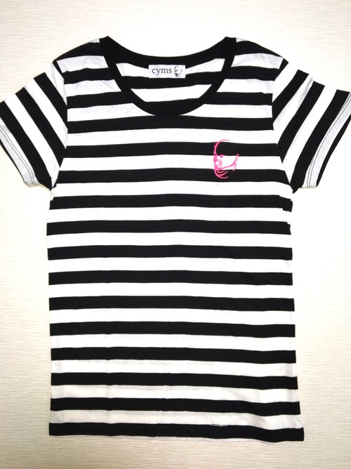 Black×White boarder logo ladies'T-shirt