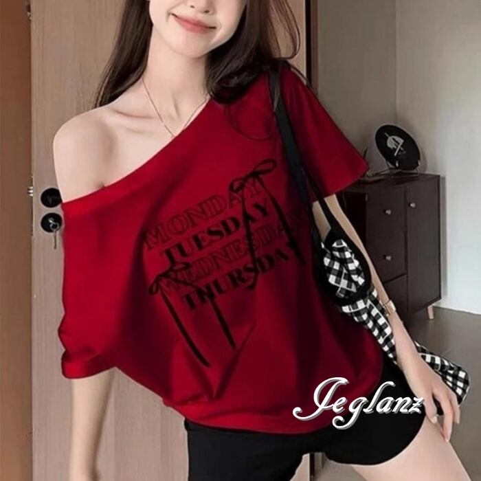 5色 ロゴ リボン 半袖 Tシャツ ワンショル ルーズ ユニセックス(MC869)ρ