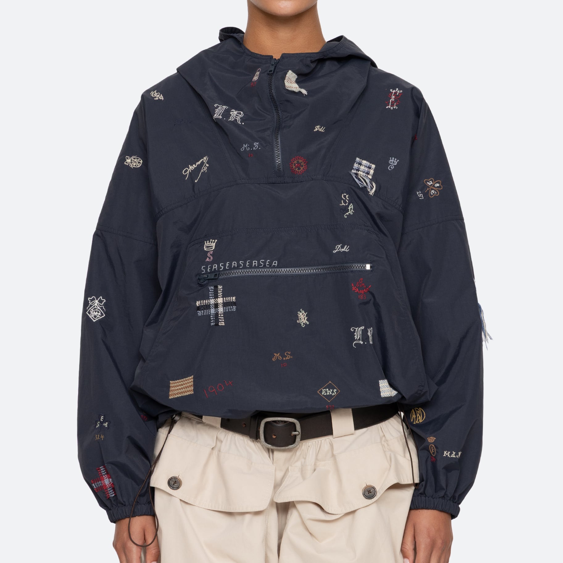 SEA NY CLAIRA EMB ANORAK WINDBREAKER NAVY