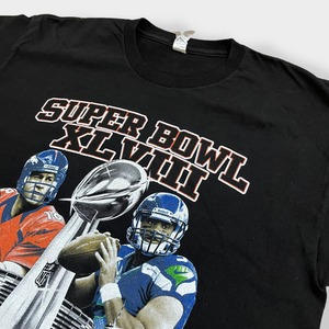 【AAA】NFL 2014 Super Bowl スーパーボウル プリント Tシャツ 両面プリント バックプリント 黒t 半袖 アメフト BRONCOS SEAHAWKS LARGE US古着