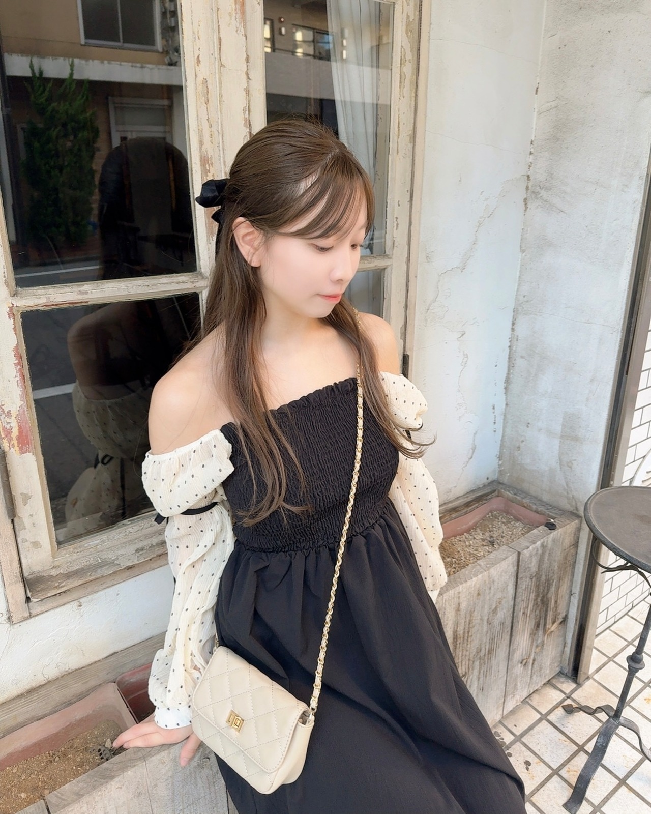 3wayドットスリーブ切り替えワンピ D1158