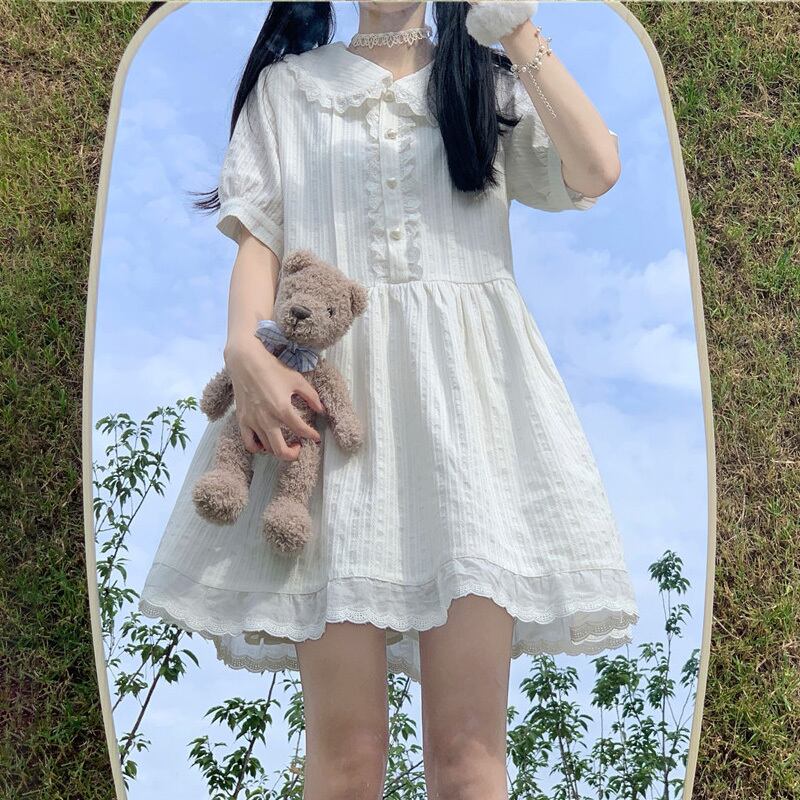 ドレス ホワイトサマー薄手スカート 大人ガーリー スウィート キュート カジュアル 夏物 萌量不足64827956606