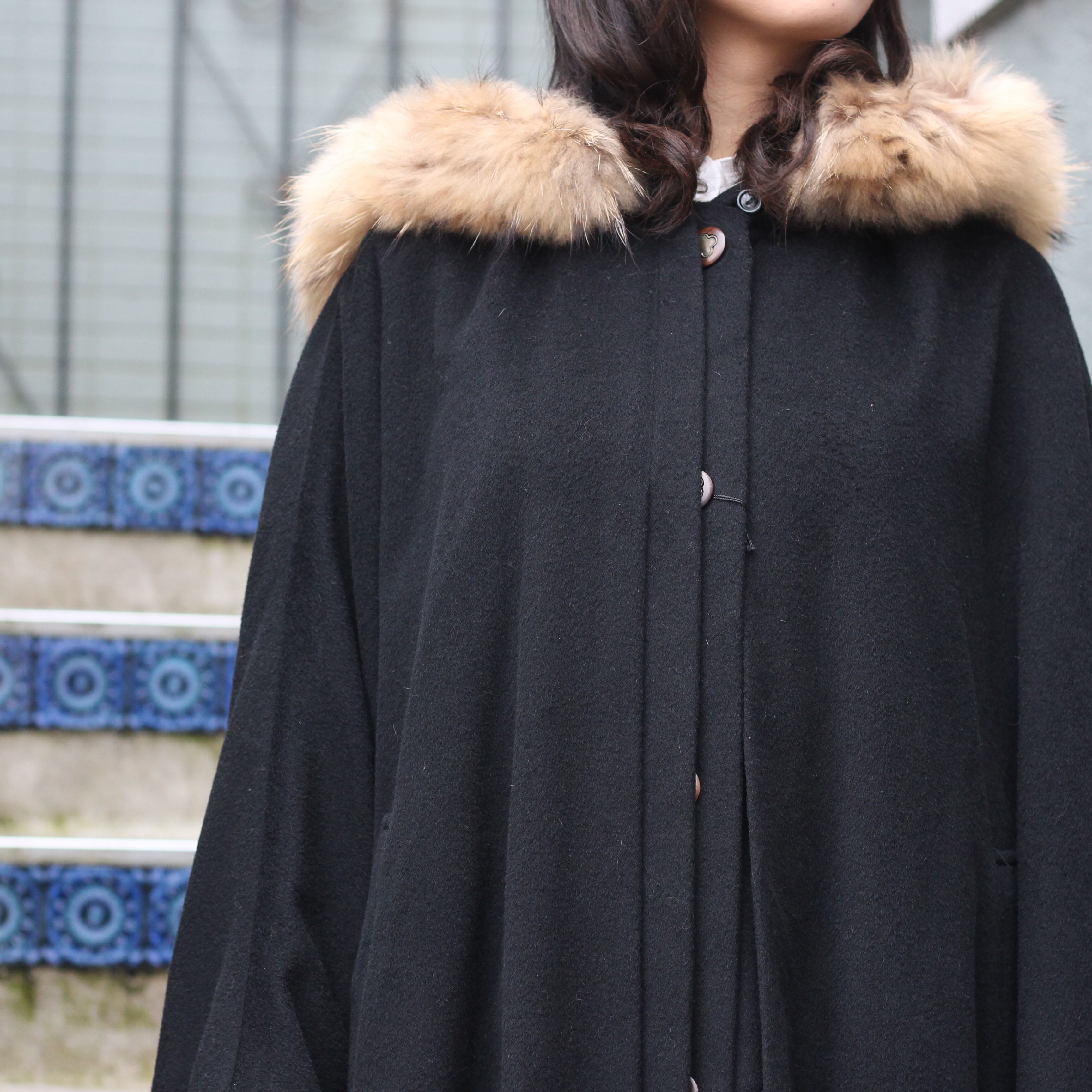 EU VINTAGE MERLET FUR WOOL OVER CAPE COAT PONCHO/ヨーロッパ古着