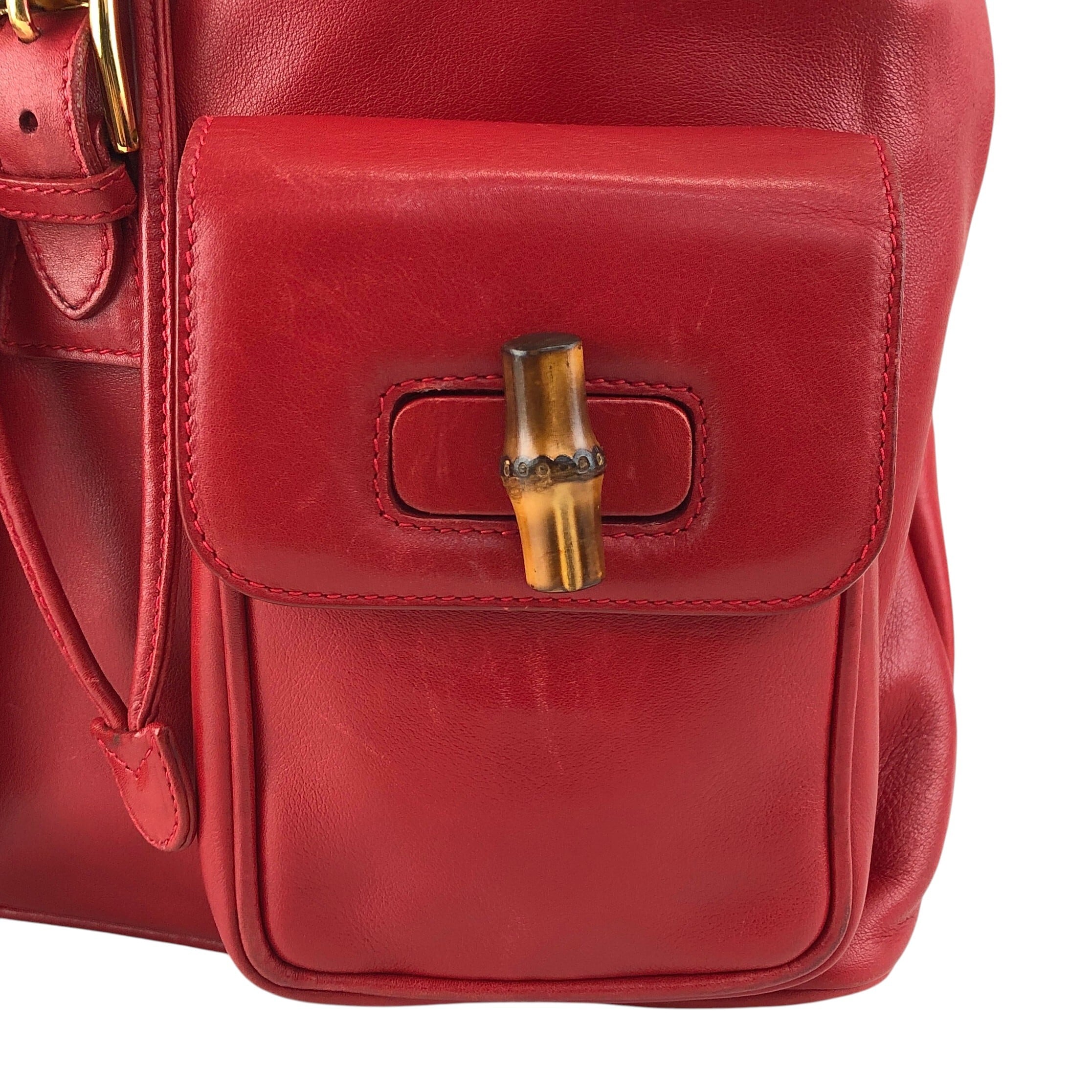 GUCCI グッチ バックパック レッド バンブー レザー ダブルポケット