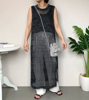 ナンバーミーTOKYO" LAME MESH KNIT ONE-PIECE"BLACK