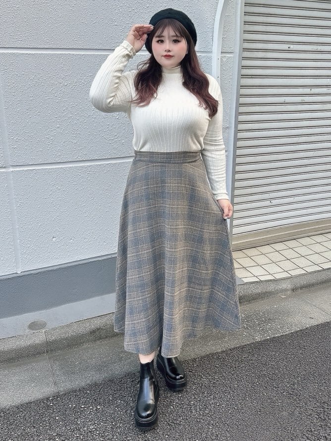 グレンチェックAラインミモレスカート 大人かわいいコーデ きれいめ 上品 秋冬 おすすめ 大きいサイズ 韓国 CH6903