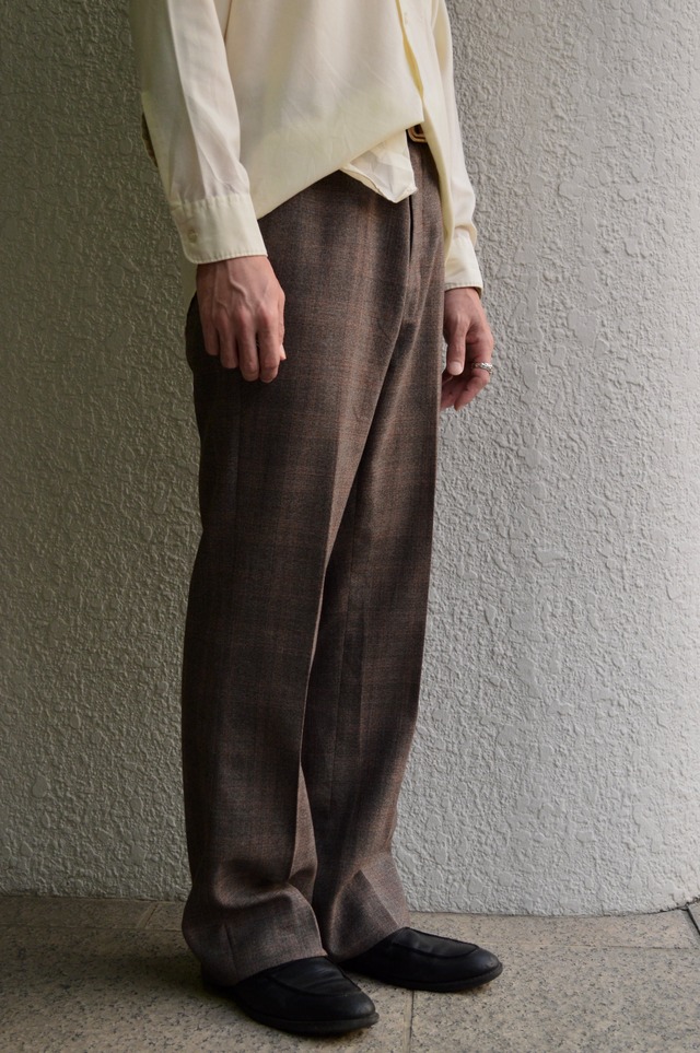 1970's Old Vintage Wool Flare Slacks Prince of Wales Check TALON ZiPPER オールドビンテージ 70s チェックウール フレアスラックス