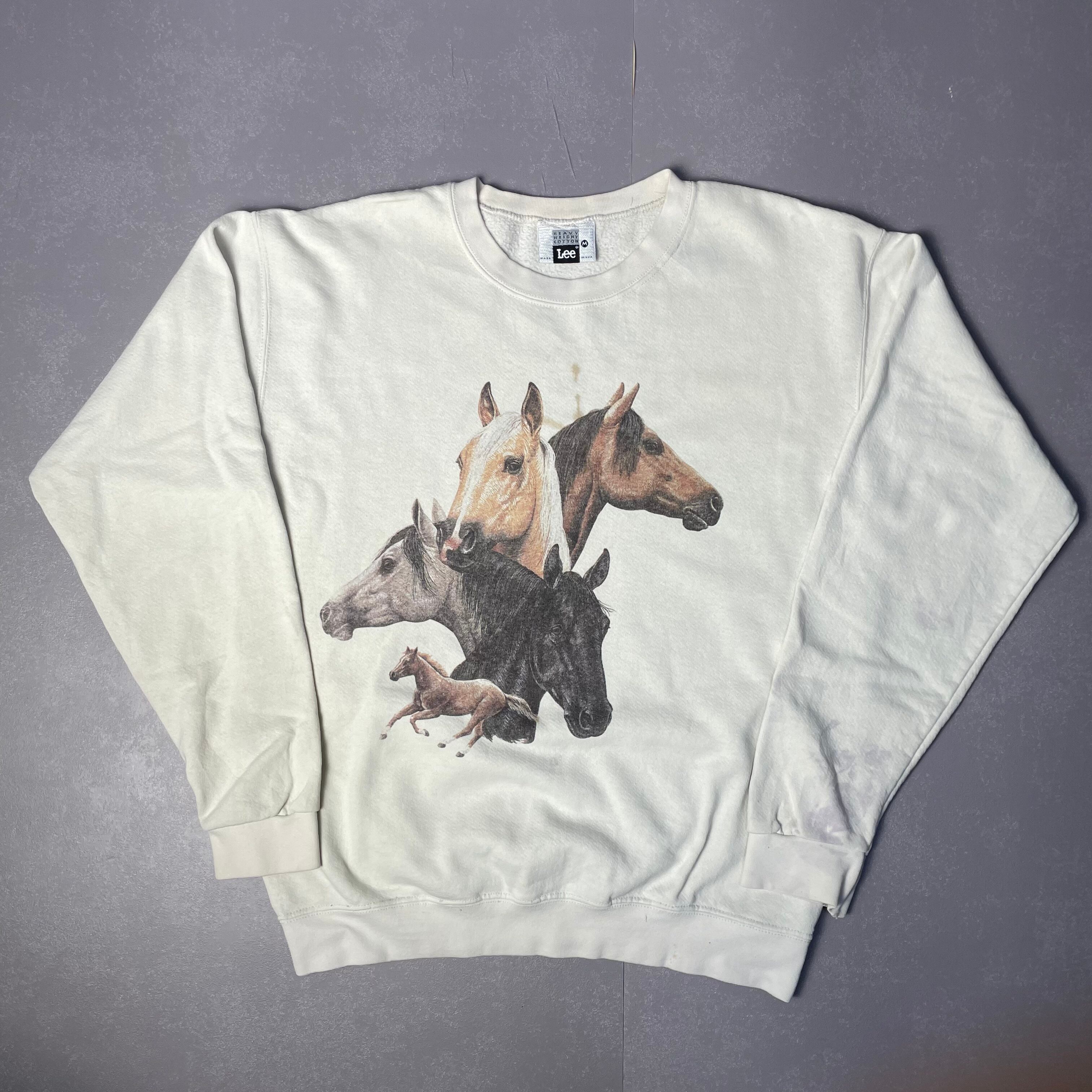 90年代 USA製 Lee リー アニマル プリント スウェットシャツ メンズM 古着 プルオーバー トレーナー 90S ヴィンテージ ビンテージ ホワイト グレー 白色【トレーナー】