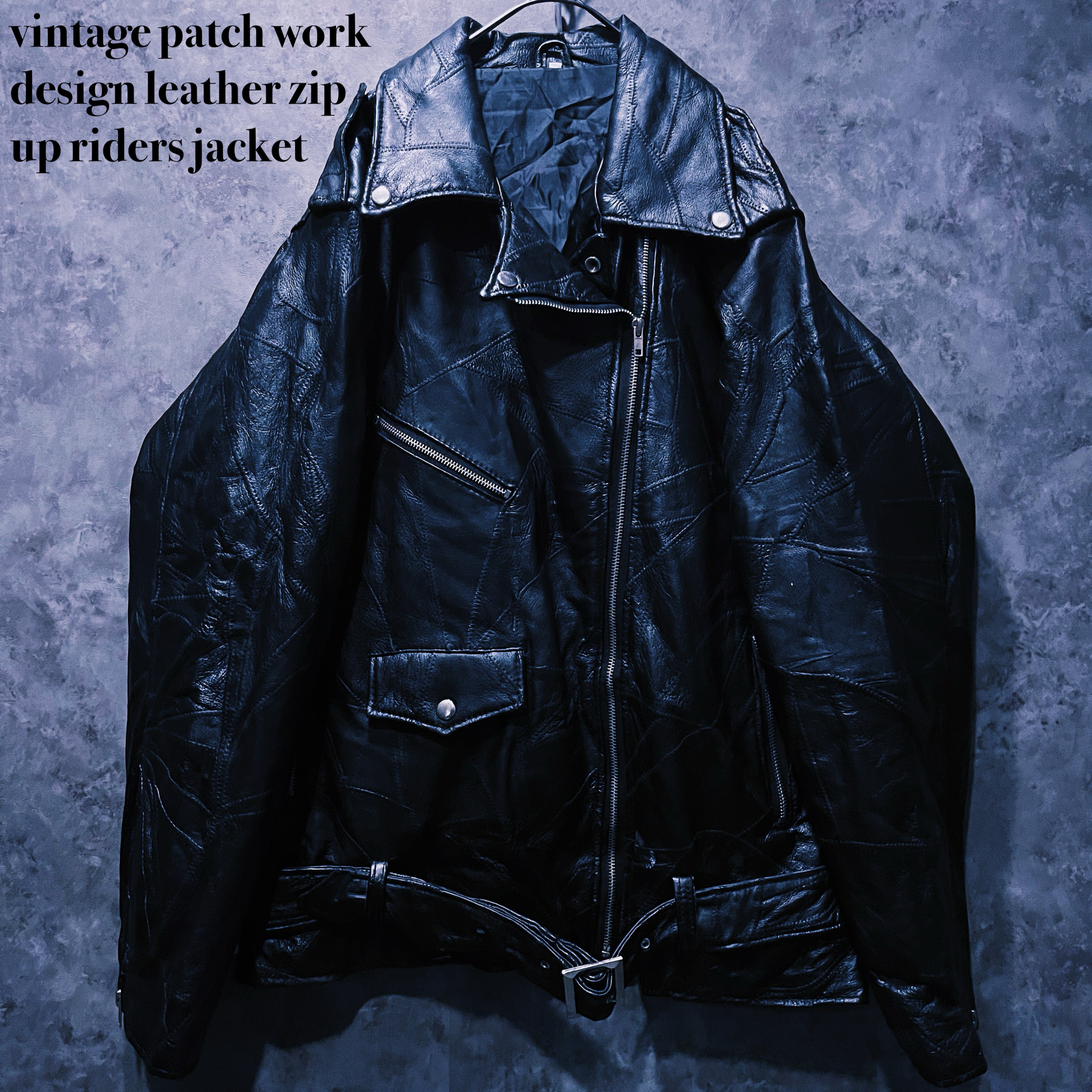 【doppio】vintage patch work design leather zip up riders jacket
