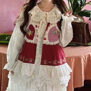 花柄パッチワークフリルレースベスト ・12449 花柄パッチワークフリルレースベスト ・12449