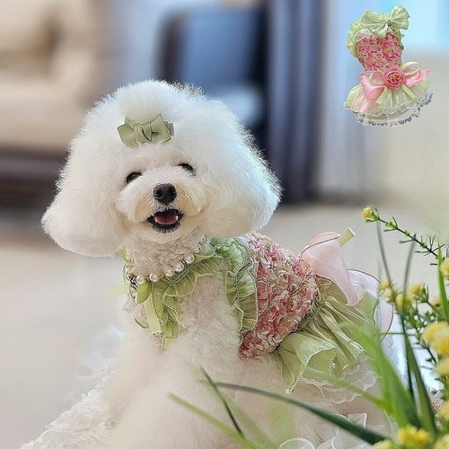 予約（海外ハンドメイド）【№B05976】ピンク＆グリーン　ローズ　ドレスワンピ