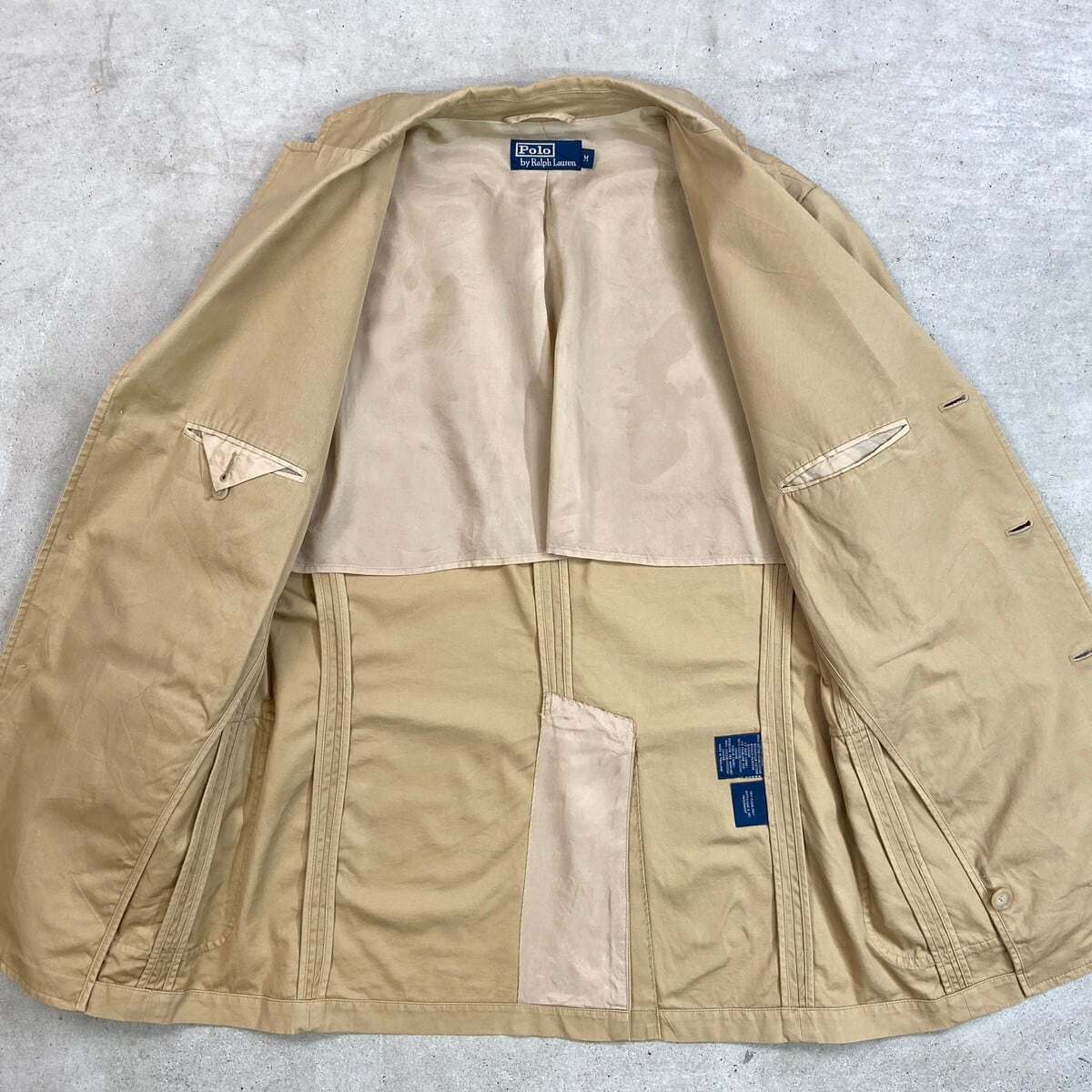 90's L ポロバイラルフローレン テーラードジャケット ベージュ パイピング 90年代 Polo by Ralph Lauren ポロバイラルフローレン コットン