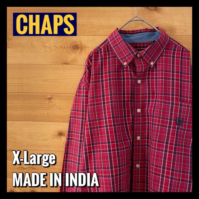 【CHAPS】 チェック 柄シャツ 刺繍ロゴ 長袖シャツ XL アメリカ古着