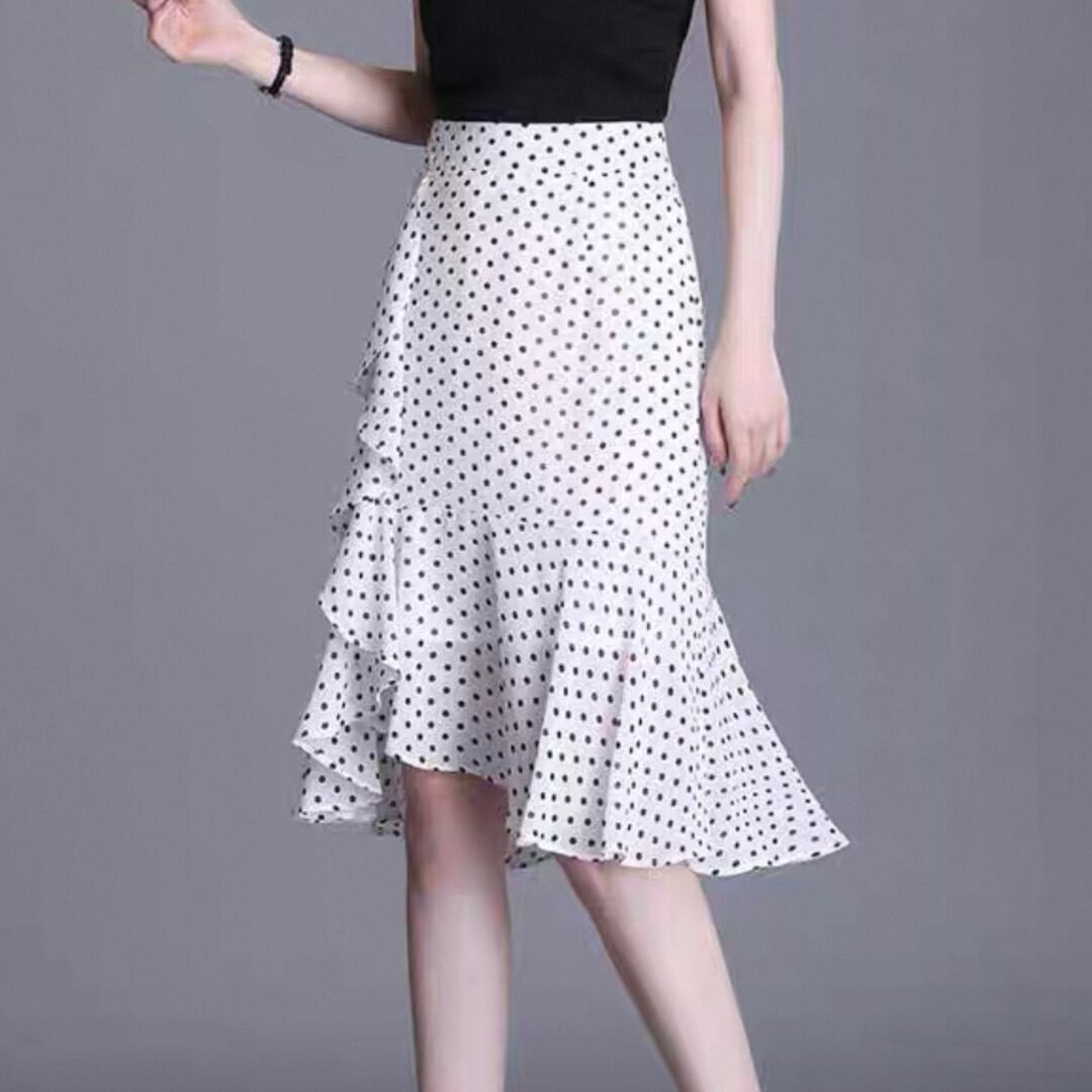 Small dot frills design A line skirt with slit 00230