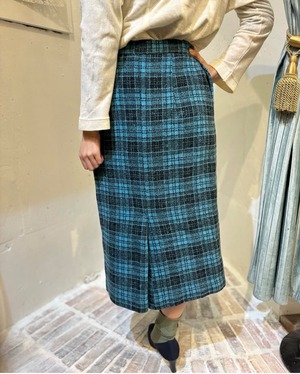 50's blue×black check skirt
