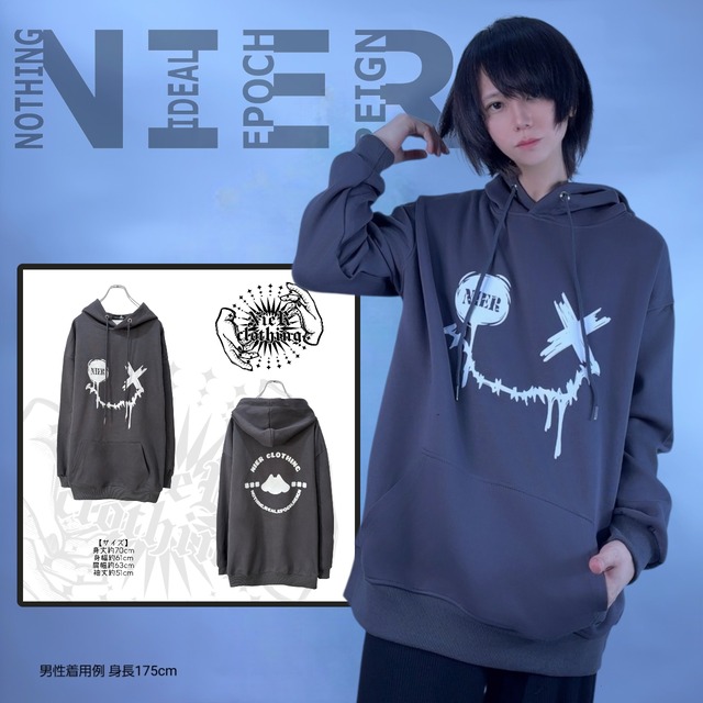 NIER FACE CHARCOAL GRAY HOODIE