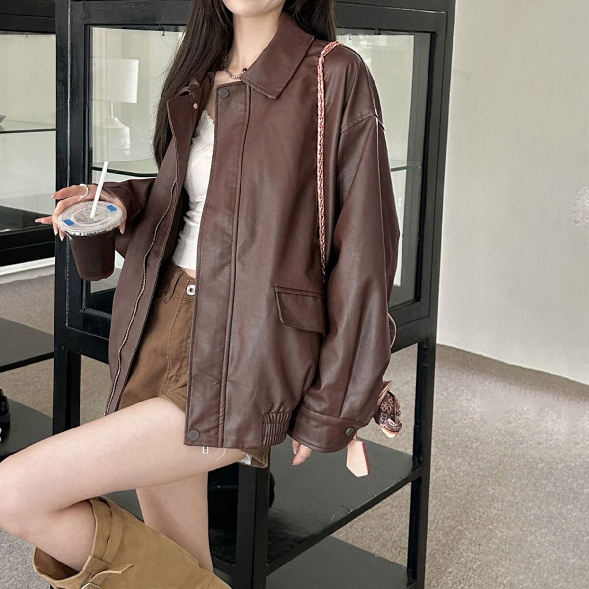 ライダース ジャケット PUレザー レディース 韓国 ブルゾン 秋冬 防寒 防風 大人 カジュアル ストリート 原宿系 レトロ 革ジャン レザージャケット アウター 大人可愛い 大人女子