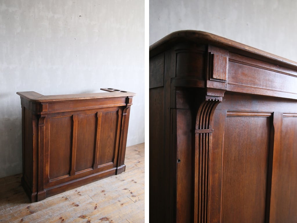 フランスアンティーク木製カフェカウンター/ショップレジ台/テーブル机