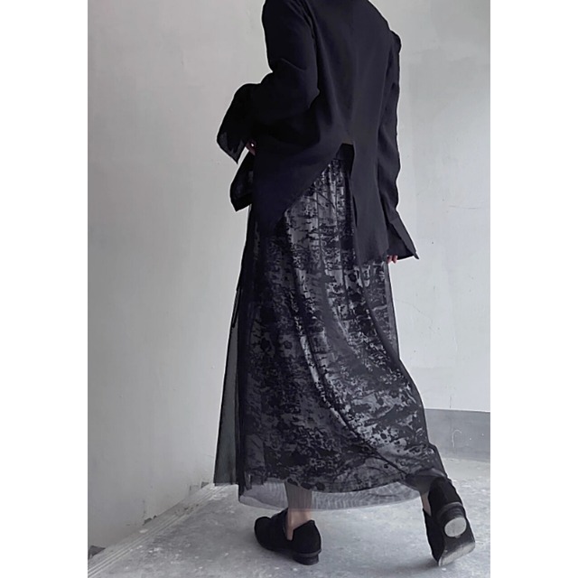 Art pattern layer tulle slit skirt C0283