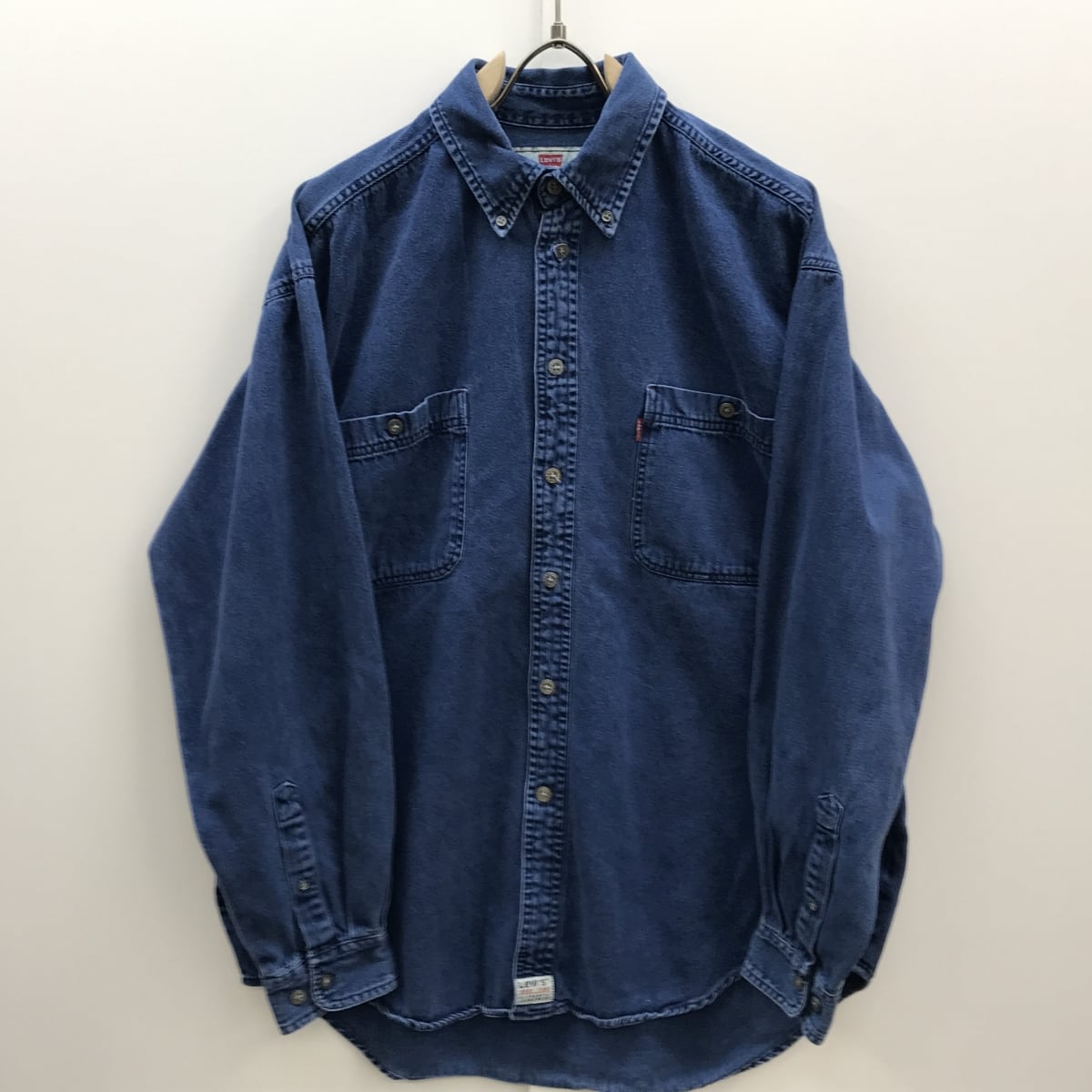 [SALE]11/25迄　期間限定価格　LEVI'S リーバイス 90年代 長袖 後染め コットンボタンダウンシャツ ワークシャツ 無地 メンズL  うすネイビー ヴィンテージ