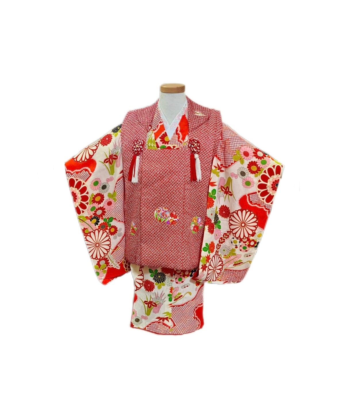 七五三 着物 レンタル 3歳 女の子 被布 アンティーク花柄⑦ 赤絞り被布