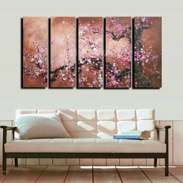 人気NO1！ 5パネル 梅桜 Lサイズ 油彩画 インテリア モダン アート