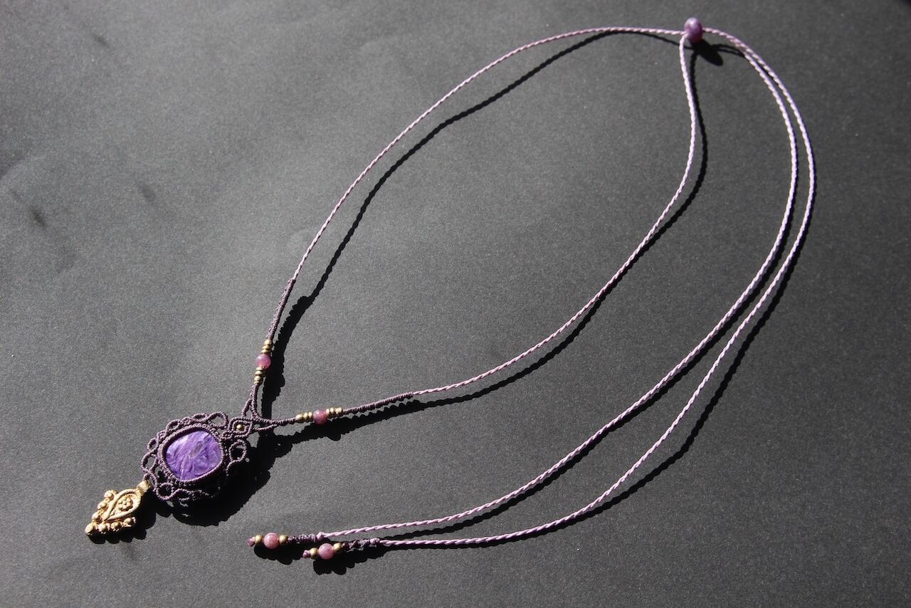 Charoite micro macrame necklace