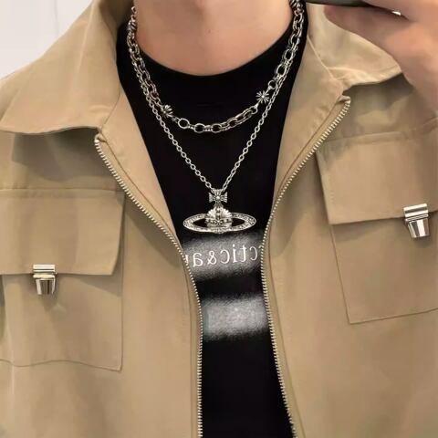 Planet and Cross Charm Necklace - Unisex(FD106)