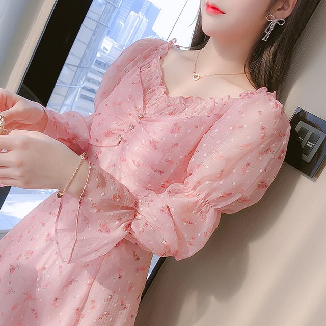 ワンピース レディース 送料無料 フレアワンピース フレア シャツワンピース ハートシェイプドネック 小花柄 花柄袖 キャンディースリーブ ボリューム袖 パフスリーブ バルーン袖 ランタンスリーブ 体型カバー 細見え 脚長 美脚 二の腕カバー スタイル ミモレ丈 ロング丈 S M L XL ホワイト 白 花柄 フラワー 清楚 きれいめ 大人可愛い 上品 エレガント 透け感 抜け感 こなれ感 おしゃれ お洒落 大人女子 春 春服 夏 夏服 普段使い モテ お出かけ デート 女子会 通気性 涼し シフォン