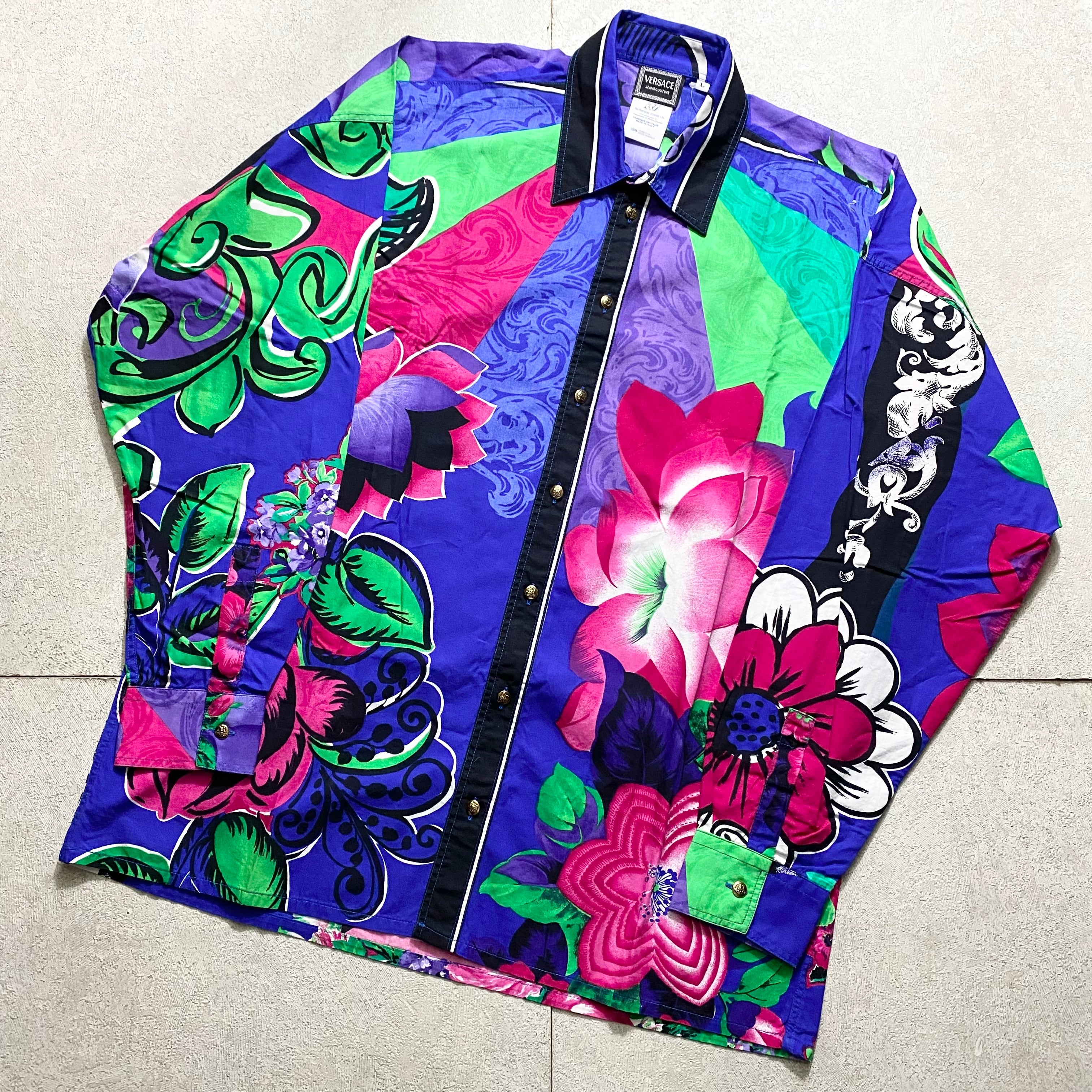 vintage VERSACE JEANS COUTURE flower pattern cotton shirt | NOIR