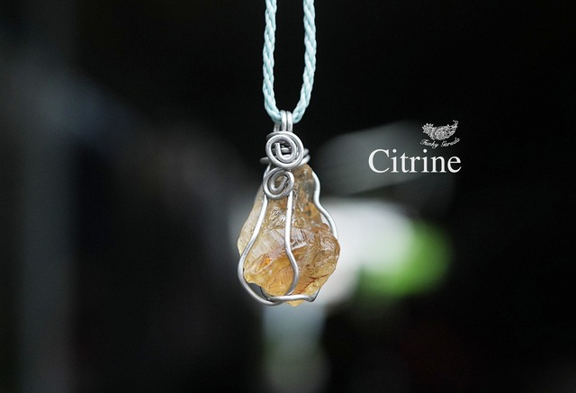 クリアな金貨★シトリン原石  ワイヤーアートネックレス1639