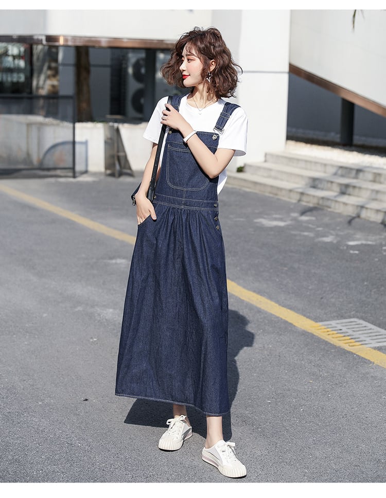 デニムサロペット Tシャツ オールインワン サロペット ロング