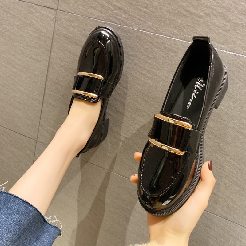 小さな革の靴の女性の英国スタイルの2020年春と秋の新しいinsの潮バージョン野生のレトロなフラットボトム厚いヒールカジュアルシューズ 部族の婦人靴3902789