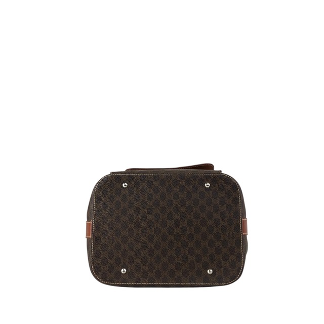 CELINE セリーヌ マカダム ショルダーバッグ ブラウン ブラゾン型押し PVCレザー 巾着 フロントポケット vintage ヴィンテージ オールド yt4p8e
