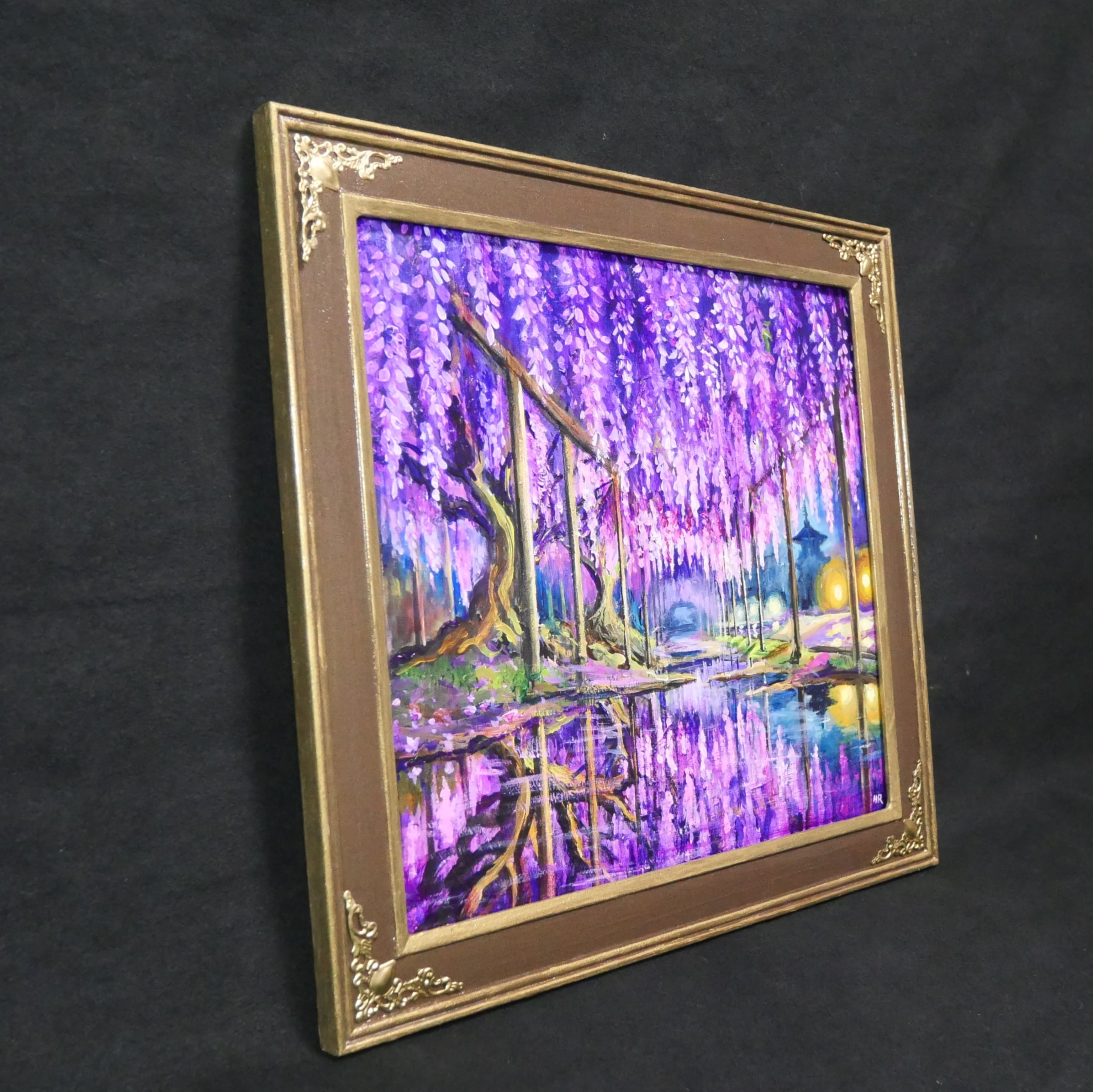 藤の花の油絵【紫光のカーテン】白毫寺 九尺ふじ 原画 一点物