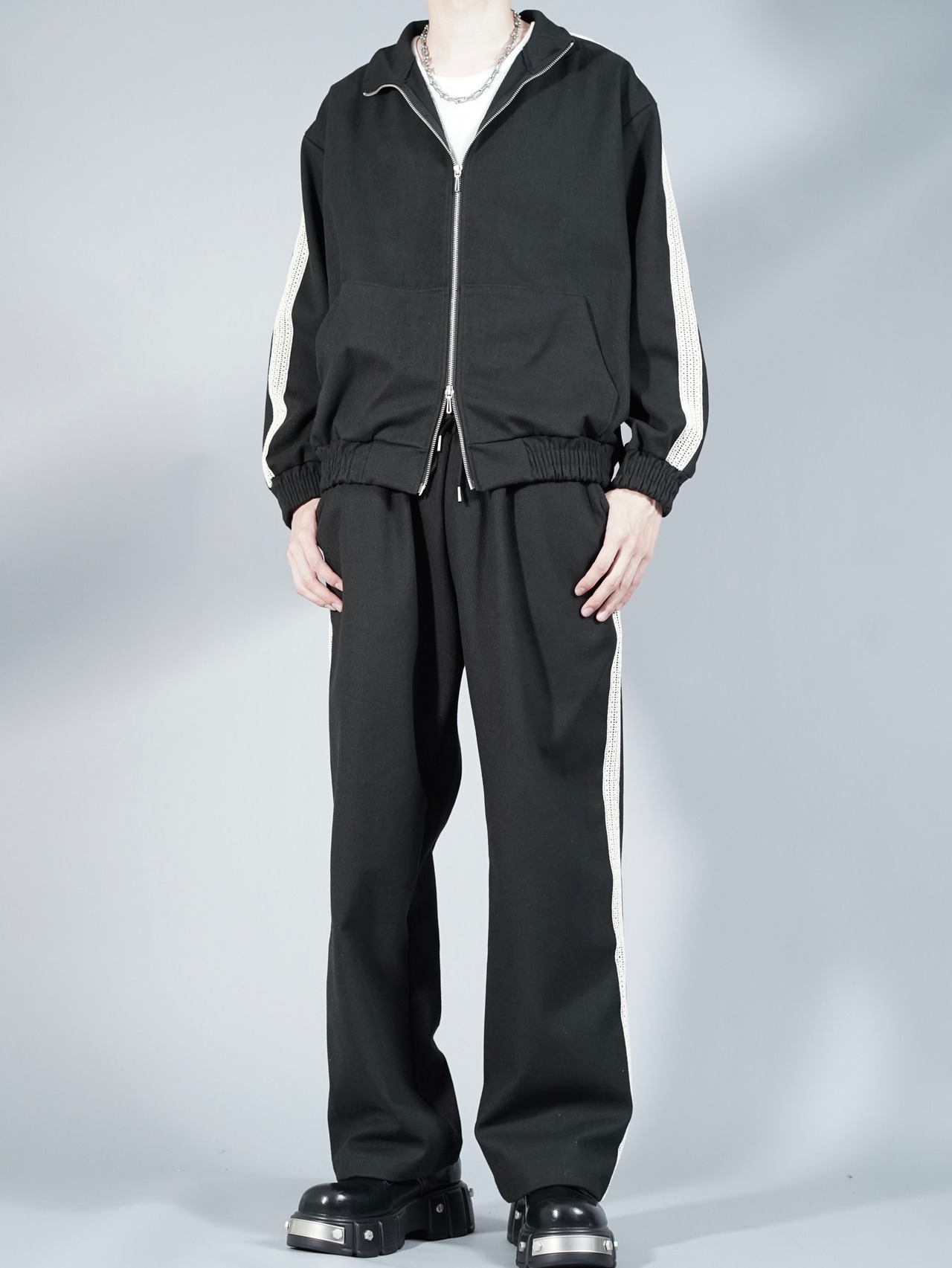ALUDE SELECT】mesh line double zip set up | 【ALUDE】韓国メンズ 