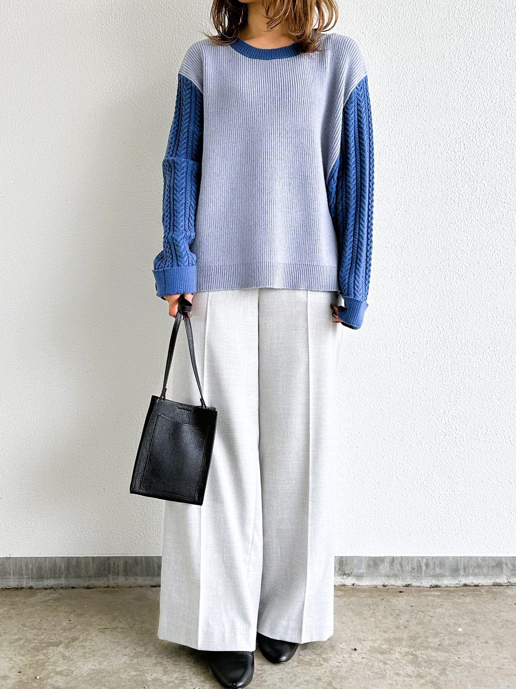 9286KT】畦×ケーブルバイカラーニットプルオーバー (9112-57049