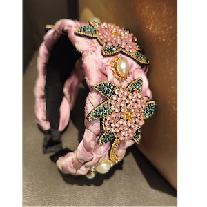 vintage asian style rhinestone floral headband crystal wide hair accessory(4color)＜a1647＞