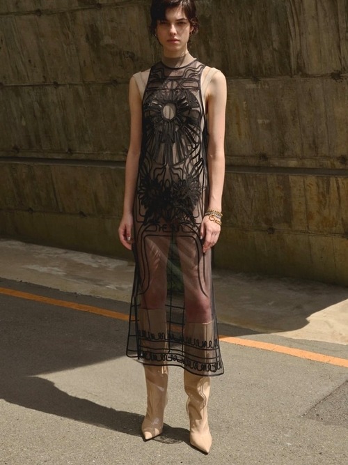 【24SS】MUKASA ムカサ/ "The Sun" Embroidery sheer dress