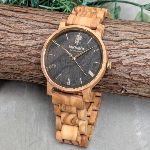 EINBAND Reise Olive & Gold 木製腕時計 40mm